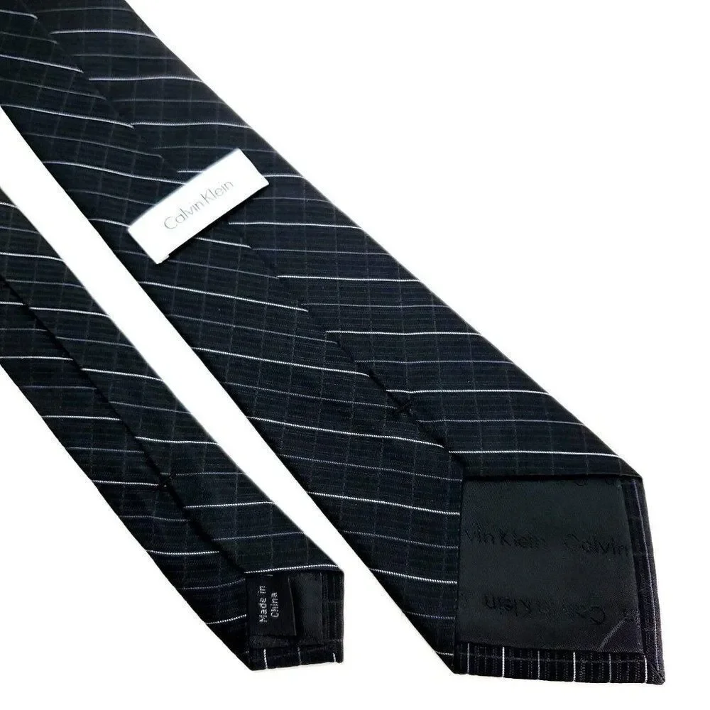 Calvin Klein Silk Tie Woven Black‎ White Plaid Extra Short Skinny